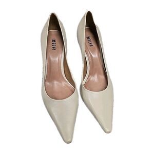 Maeve Anthropologie Pointed Toe Pump Heels Block Gold and Beige Leather 38/8